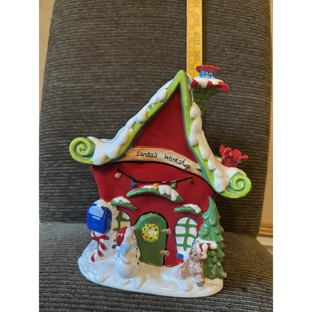 Harry & David Santa's Workshop Ceramic Cookie Jar Holiday Christmas Kitchen